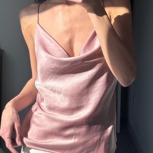 Dusty Pink Satin Cowl Neck Top